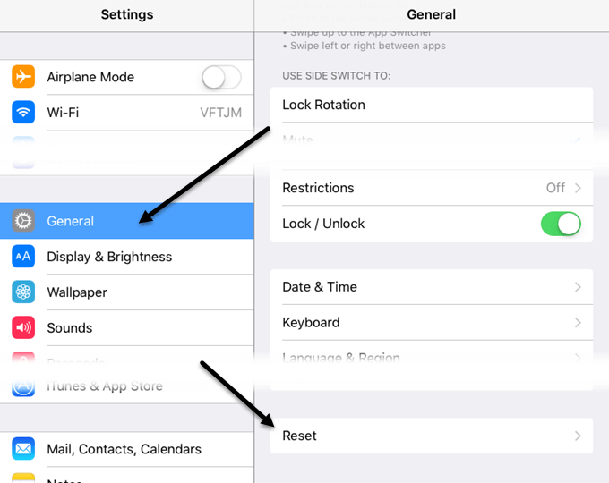 ipad settings general