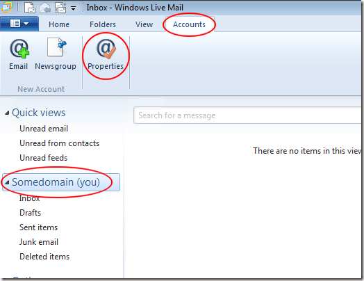 Windows Live Mail Account Properties