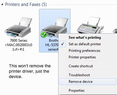 usuń sterownik drukarki