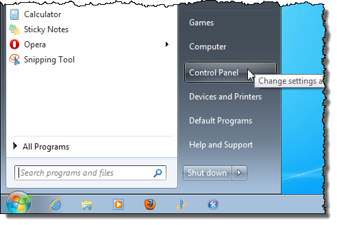 Otwieranie panelu sterowania w systemie Windows 7
