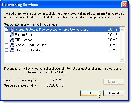 Szczegóły dotyczące usług sieciowych w systemie Windows XP