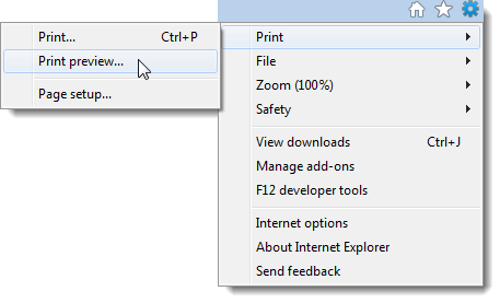 Selecting Print Preview from the Tools menu