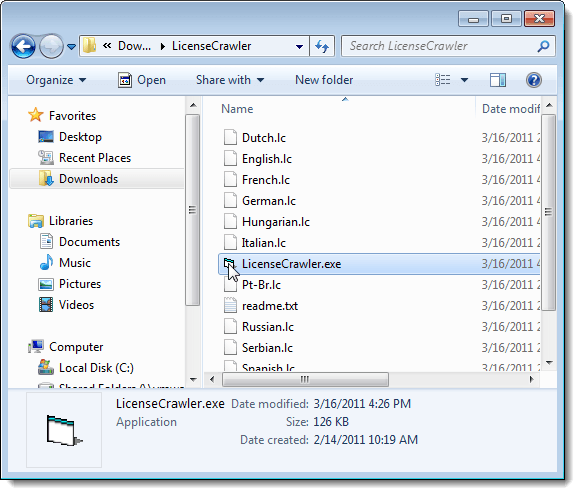 Running the LicenseCrawler executable file