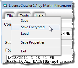 Selecting Save Encrypted from File menu