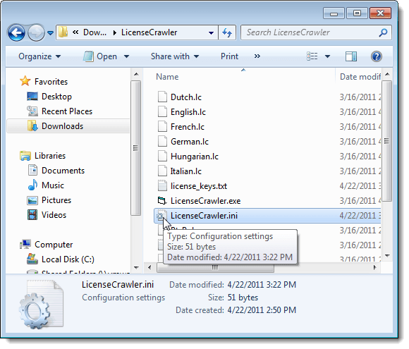Configuration file saved for LicenseCrawler