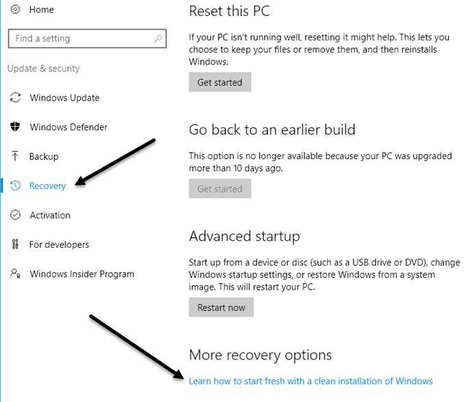 recovery options windows