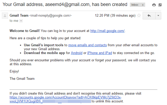 gmail address created