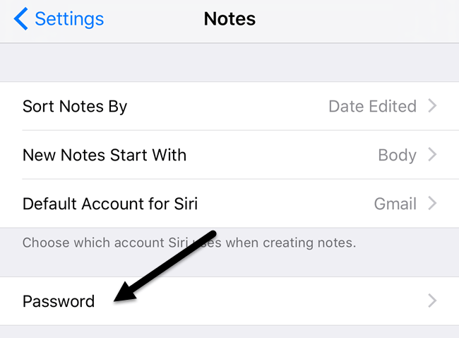 settings notes password