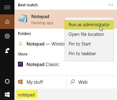 notepad run as admin