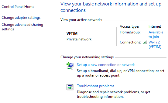 Ustawienia sieci systemu Windows 10