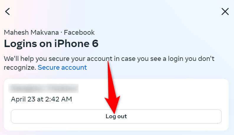 Użyj witryny Facebooka na komputery stacjonarne, aby wylogować się z konta na obrazie telefonu