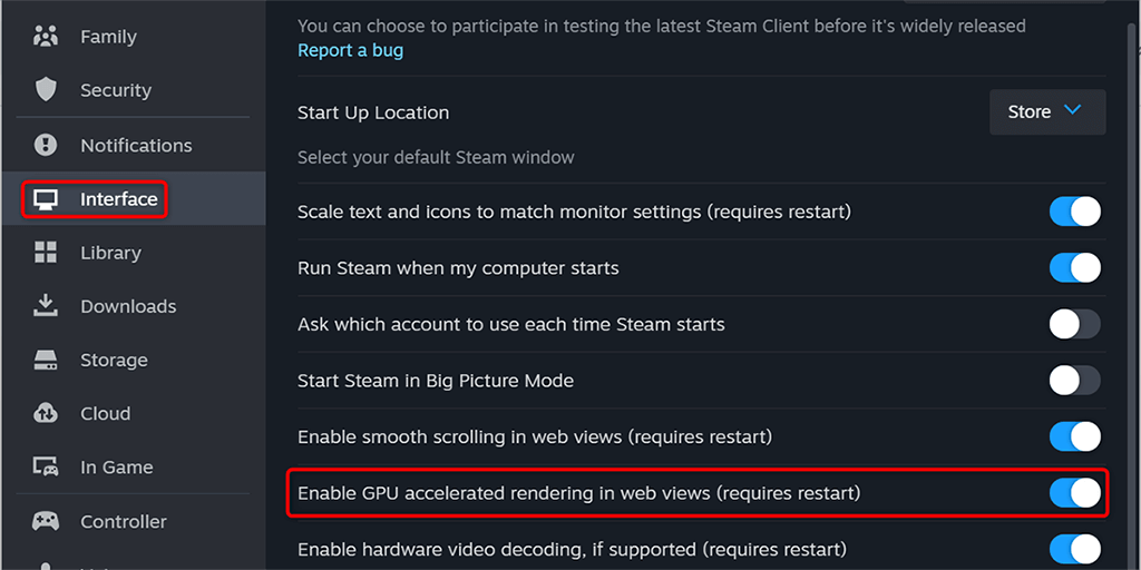 Wyłącz akcelerację GPU w obrazie Steam