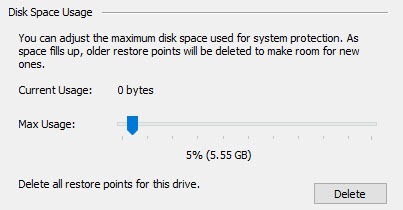 space usage system restore