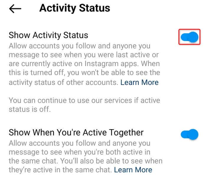 Włącz status aktywności, aby naprawić obraz notatek na Instagramie, który nie pojawia się