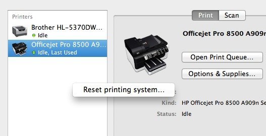 Zresetuj system drukowania