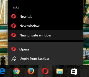 taskbar new private window